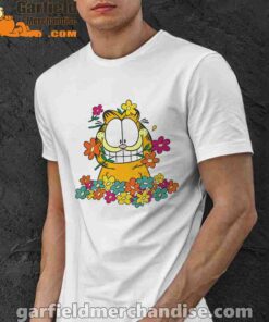 garfield in the garden white men shirt