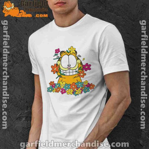 garfield in the garden white men shirt