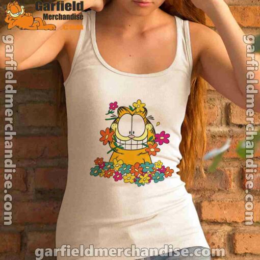 garfield in the garden women white tank top