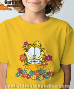 garfield in the garden yellow t shirt for kid boy