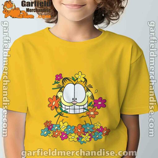 garfield in the garden yellow t shirt for kid boy