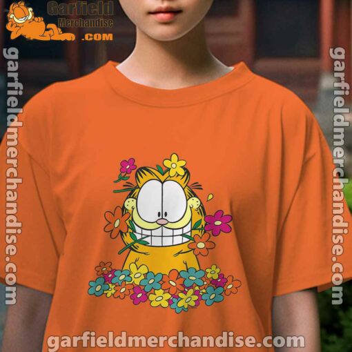 garfield in the garden youth girl orange shirt female