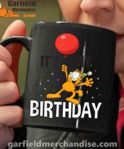 garfield its my birthday confetti celebration black coffee mug