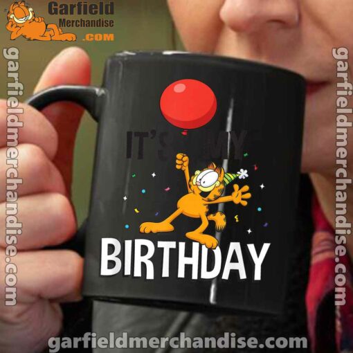 garfield its my birthday confetti celebration black coffee mug