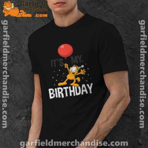 garfield its my birthday confetti celebration black men shirt