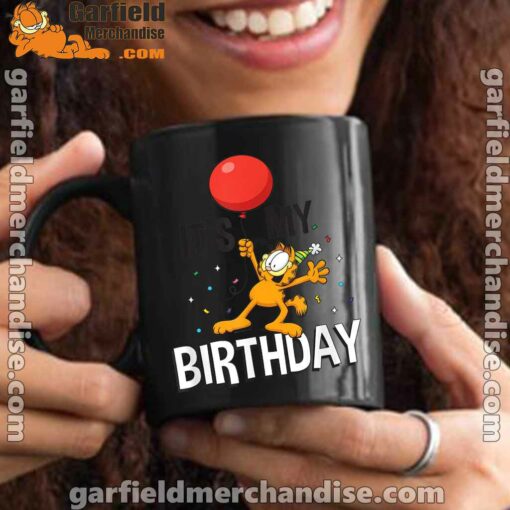 garfield its my birthday confetti celebration black mug