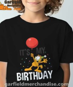 garfield its my birthday confetti celebration black t shirt for kids boy