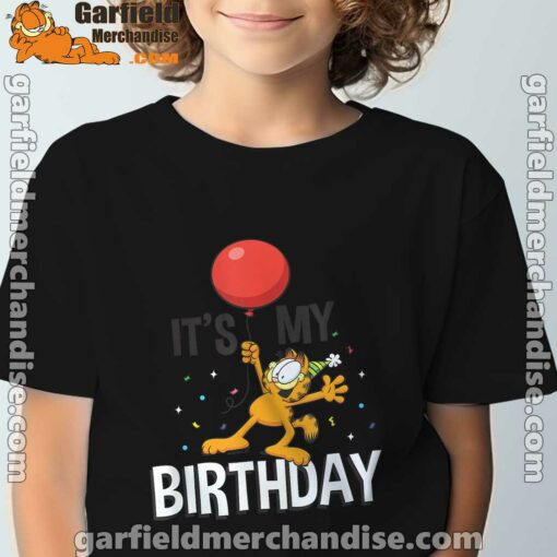 garfield its my birthday confetti celebration black t shirt for kids boy