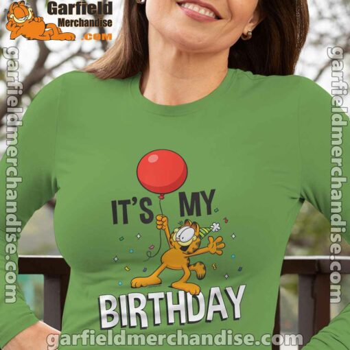 garfield its my birthday confetti celebration female green long sleeve women