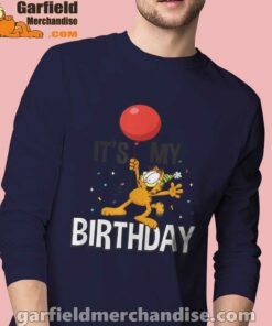 garfield its my birthday confetti celebration men navy long sleeve