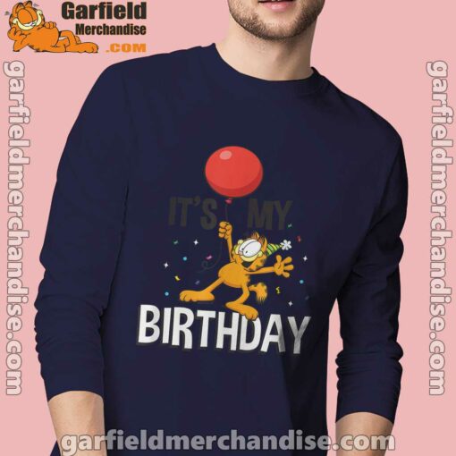 garfield its my birthday confetti celebration men navy long sleeve