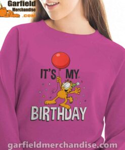 garfield its my birthday confetti celebration pink women sweatshirt