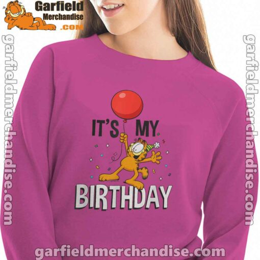 garfield its my birthday confetti celebration pink women sweatshirt