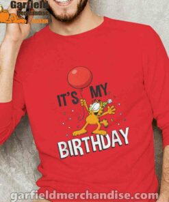 garfield its my birthday confetti celebration red long sleeve for man