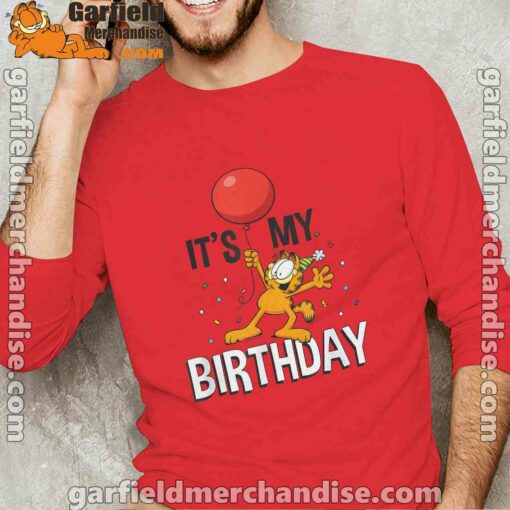 garfield its my birthday confetti celebration red long sleeve for man