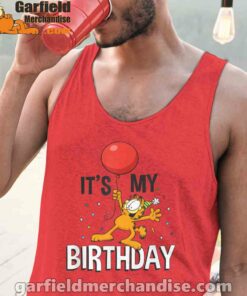 garfield its my birthday confetti celebration red tank tops for men