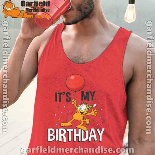 garfield its my birthday confetti celebration red tank tops for men