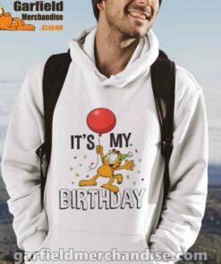 garfield its my birthday confetti celebration white men hoodie