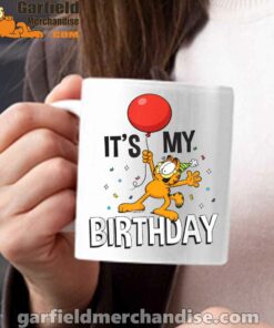 garfield its my birthday confetti celebration white mug