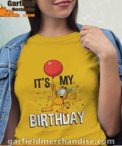 garfield its my birthday confetti celebration women yellow shirt