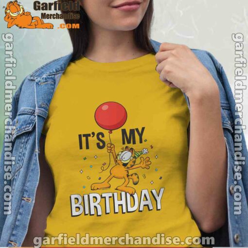 garfield its my birthday confetti celebration women yellow shirt