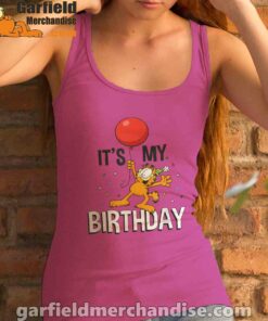 garfield its my birthday confetti celebration women's pink tank top