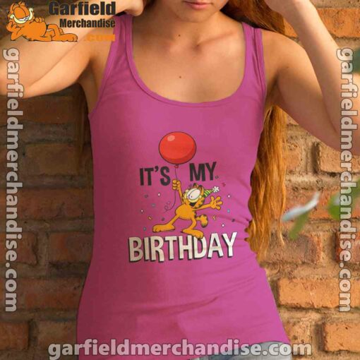 garfield its my birthday confetti celebration women's pink tank top