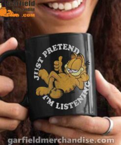 garfield just pretend im listening black mug