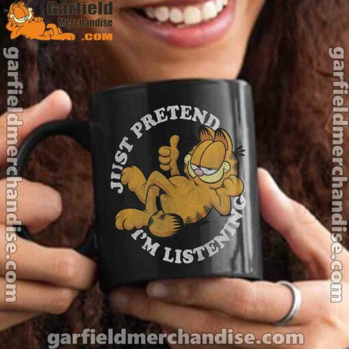 garfield just pretend im listening black mug