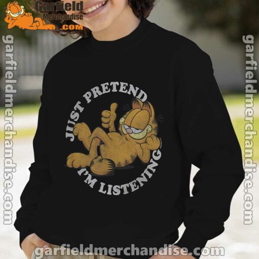 garfield just pretend im listening boy with black sweatshirt