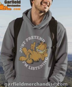 garfield just pretend im listening gray men hoodie for male