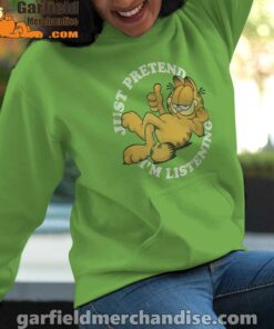 garfield just pretend im listening green women hoodie