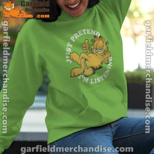 garfield just pretend im listening green women hoodie