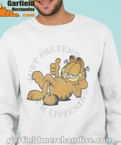 garfield just pretend im listening men with white sweatshirt