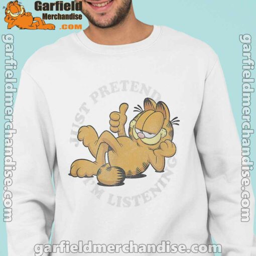 garfield just pretend im listening men with white sweatshirt