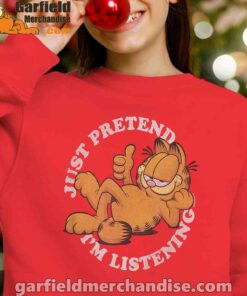 garfield just pretend im listening red kid girl sweatshirts