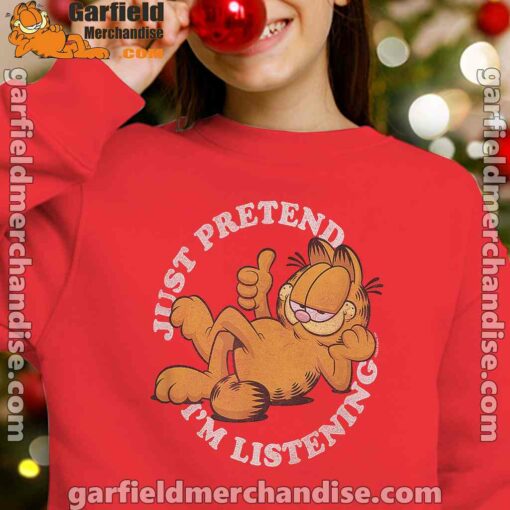 garfield just pretend im listening red kid girl sweatshirts