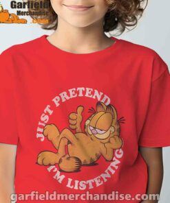 garfield just pretend im listening red t shirt for youth boy