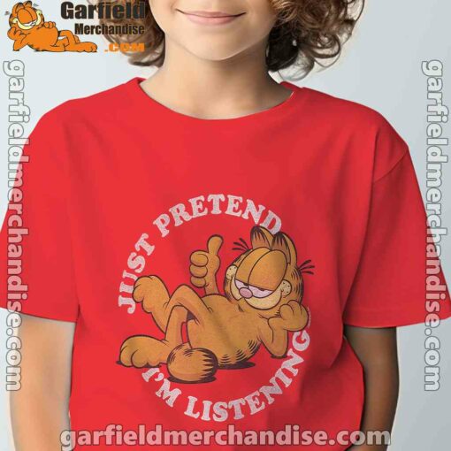 garfield just pretend im listening red t shirt for youth boy