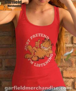 garfield just pretend im listening women tank top red female