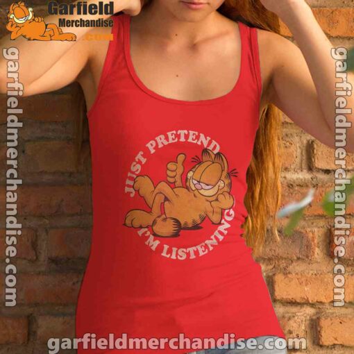 garfield just pretend im listening women tank top red female