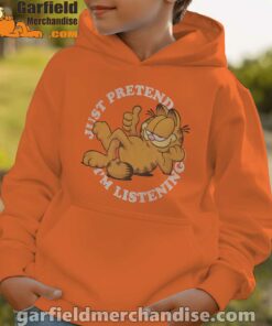 garfield just pretend im listening youth boy orange hoodie