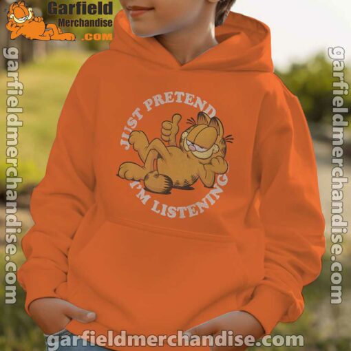 garfield just pretend im listening youth boy orange hoodie