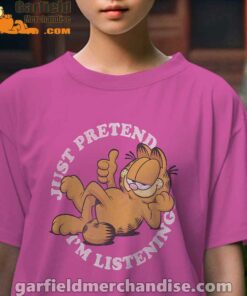 garfield just pretend im listening youth girl pink t shirt