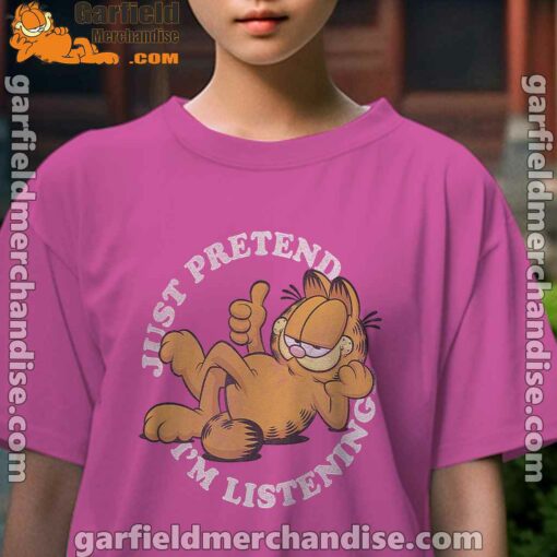 garfield just pretend im listening youth girl pink t shirt