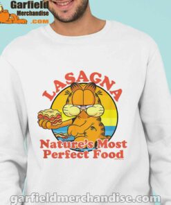 garfield lasagna natures most perfect food men with white sweatshirt