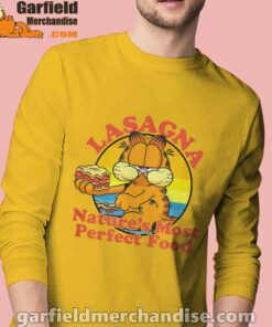 garfield lasagna natures most perfect food men's yellow long sleeve