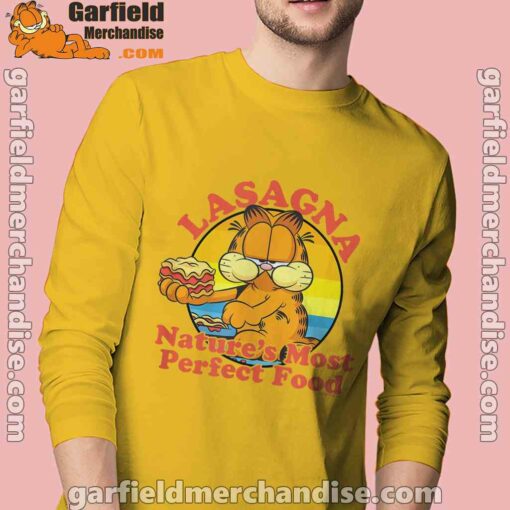 garfield lasagna natures most perfect food men's yellow long sleeve