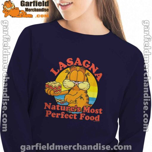 garfield lasagna natures most perfect food navy sweatshirt for women