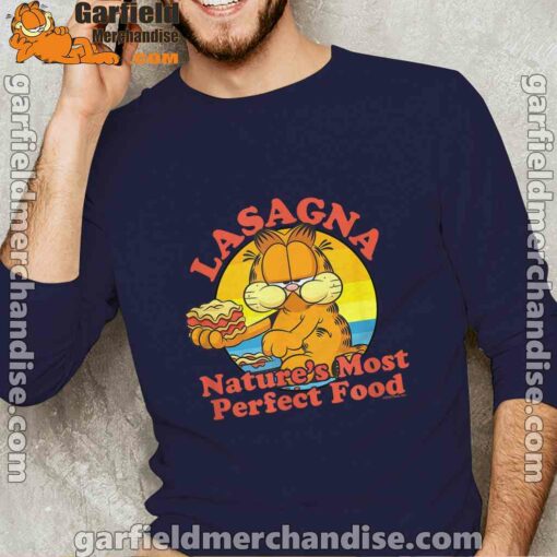 garfield lasagna natures most perfect food navy with men's long sleeve